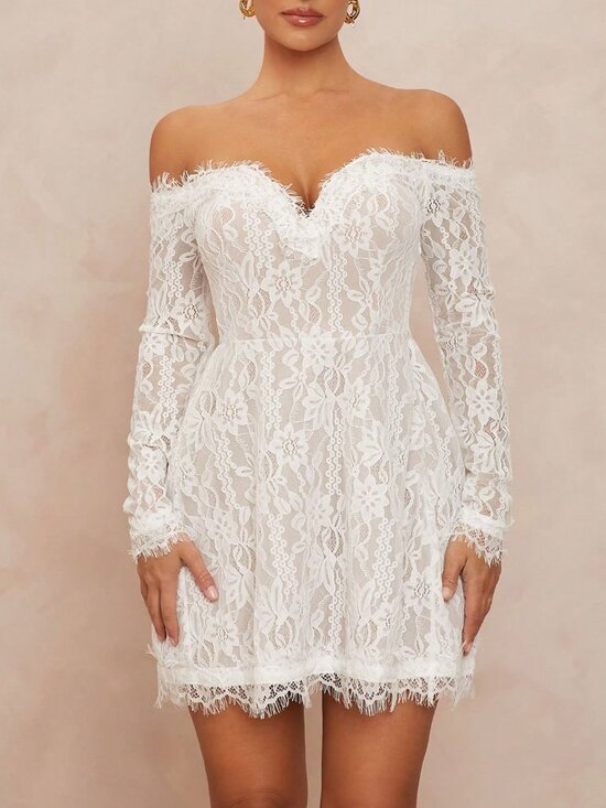 Dresses & Skirts - White Elegant Women's Slim Fit Off The Shoulder Mini Dress